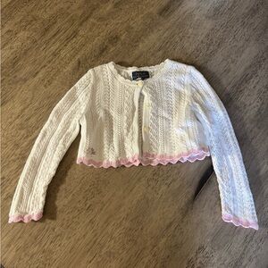Vintage Polo by Ralph Lauren White Knit Cardigan with Pink Trim